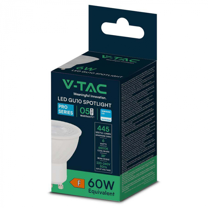 Bec spot led gu10 6w 6400k alb rece, cip samsung V-tac. [5]