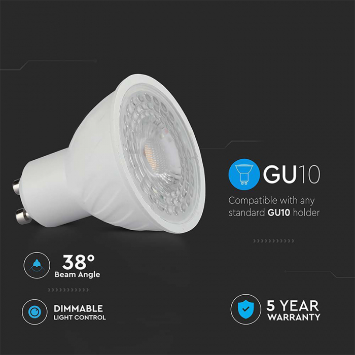 Bec spot led gu10 6w dimabil 3000k alb cald, cip Samsung V-tac [8]