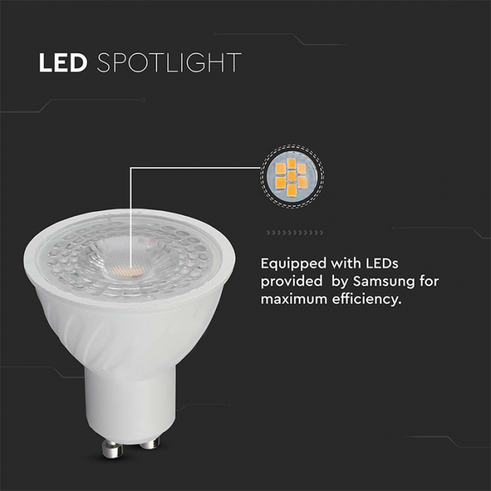 Bec spot led gu10 6w dimabil 3000k alb cald, cip Samsung V-tac [7]