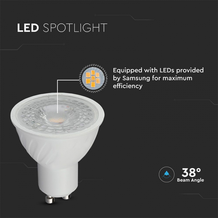 Bec spot LED GU10, 6W, dimabil, 4000K, alb neutru, cip Samsung, V-TAC [6]