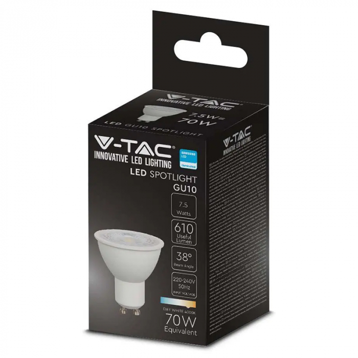 Bec spot led gu10 8w 220-240v 6400k alb rece V-tac [4]