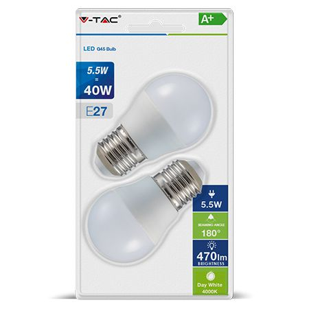Blister 2 becuri led G45 E27 5.5W 2700K alb cald V-tac [1]