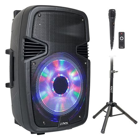 BOXA ACTIVA 15"/38CM ILUMINAT LED CU BT/USB/SD/FM + STAND + MICROFON [1]