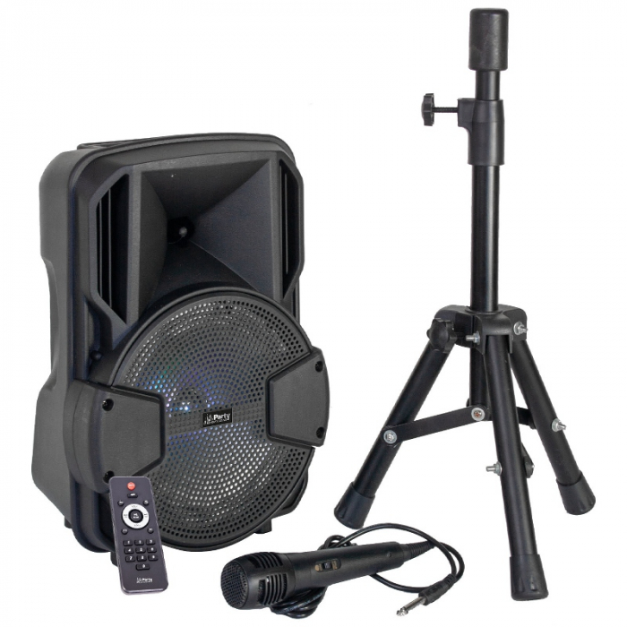 BOXA ACTIVA 8"/20CM 15W ILUMINAT LED CU BT/USB/MSD/FM + STAND + MICROFON [2]