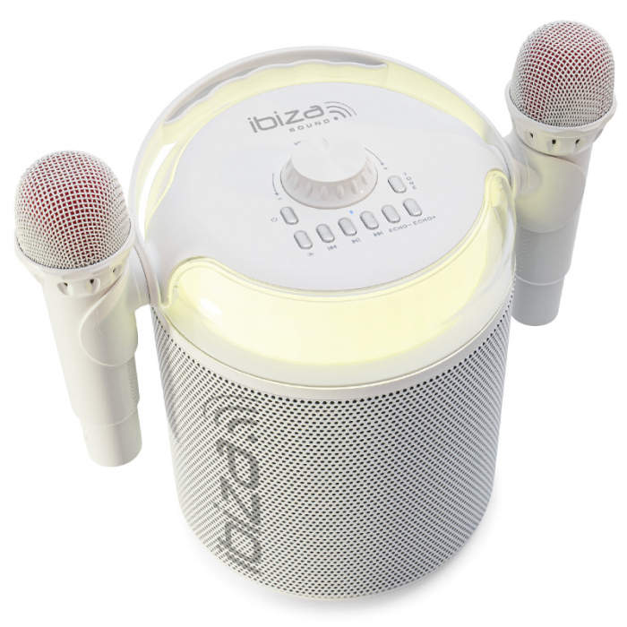 BOXA KARAOKE CU 2 MICROFOANE WIRELESS BT/USB/MSD/AUX - ALB [7]