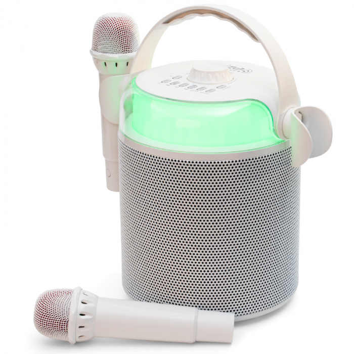 BOXA KARAOKE CU 2 MICROFOANE WIRELESS BT/USB/MSD/AUX - ALB [10]