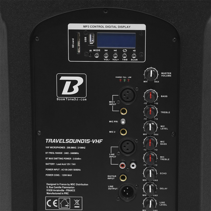 Boxa portabila BoomToneDJ TRAVELSOUND15, 15"/38cm, 350W RMS, BT/USB/FM/SD, 2 microfoane VHF, Bluetooth [13]