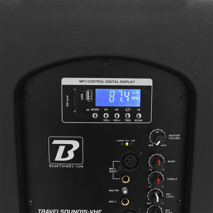 Boxa portabila BoomToneDJ TRAVELSOUND15, 15"/38cm, 350W RMS, BT/USB/FM/SD, 2 microfoane VHF, Bluetooth [14]