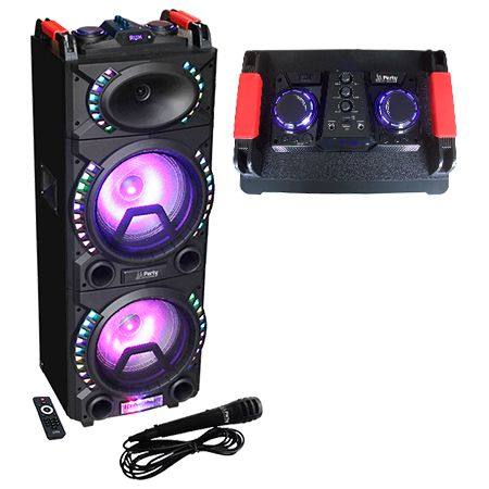 BOXA PORTABILA 2X10"/25CM ILUMINATA 200W USB/SD/BT/FM/AUX [1]