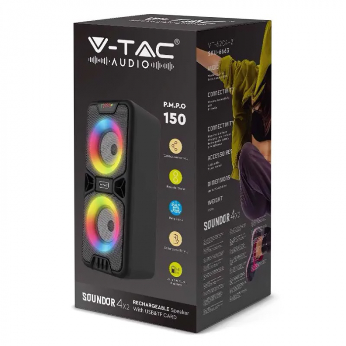 BOXA PORTABILA 2X4" 10W BT/MSD/USB [8]