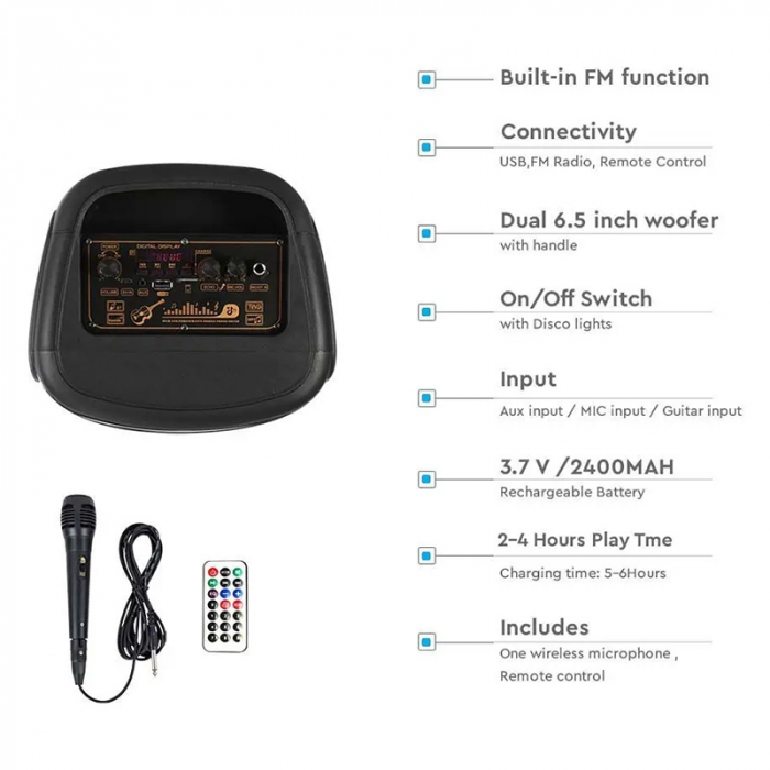 BOXA PORTABILA 2X6" 50W RMS BT/FM/AUX [10]