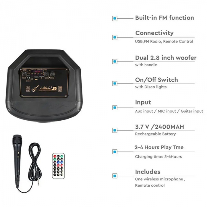 BOXA PORTABILA 2X8" 65W RMS BT/FM/AUX [13]