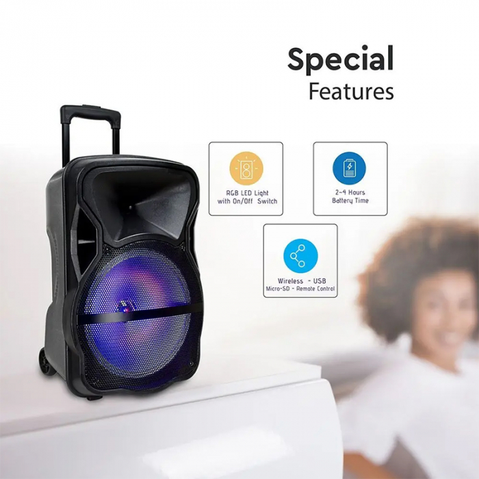 BOXA PORTABILA ILUMINATA LED 12"/30CM 35W RMS CU USB/SD/BT/FM [7]