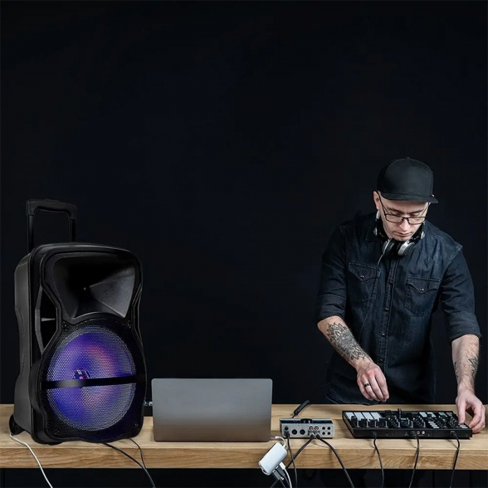 BOXA PORTABILA ILUMINATA LED 15"/38CM 50W RMS CU USB/SD/BT/FM [9]