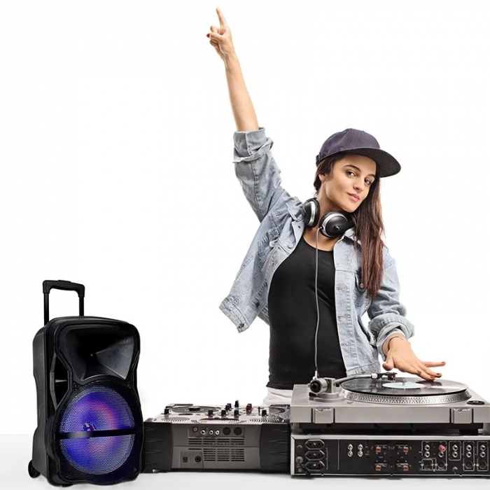 BOXA PORTABILA ILUMINATA LED 15"/38CM 50W RMS CU USB/SD/BT/FM [8]