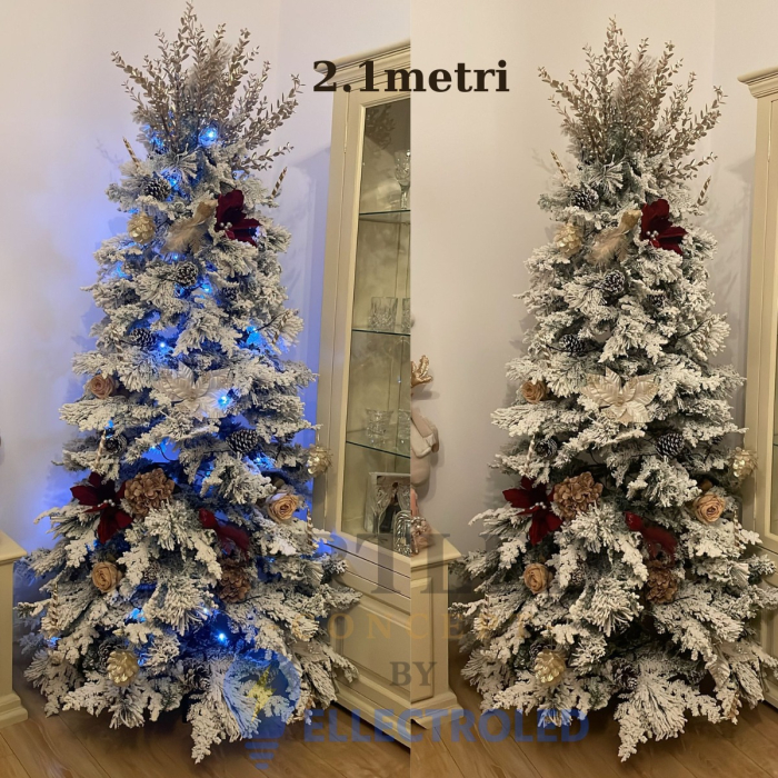 Brad artificial de Crăciun 240 cm Premium cu zăpadă și conuri, aspect natural, diametru 140 cm [5]