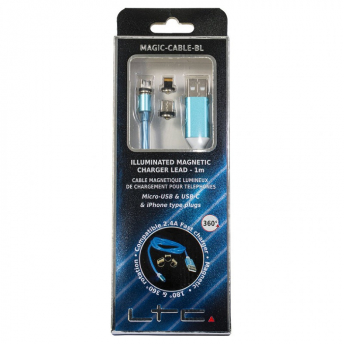 CABLU 1M 3IN1 TIP C/IPHONE/MICRO USB ILUMINAT LED ALBASTRU [5]