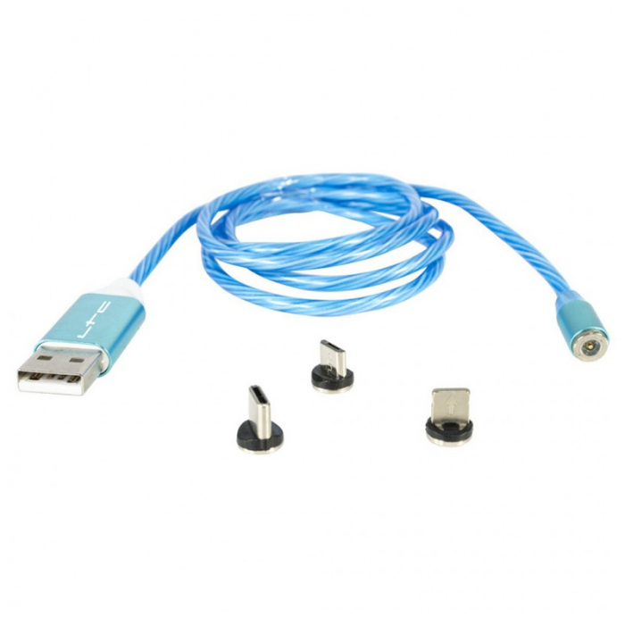 CABLU 1M 3IN1 TIP C/IPHONE/MICRO USB ILUMINAT LED ALBASTRU [2]