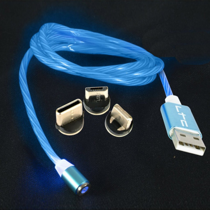 CABLU 1M 3IN1 TIP C/IPHONE/MICRO USB ILUMINAT LED ALBASTRU [3]