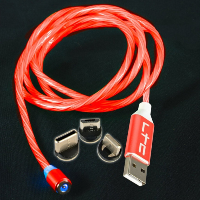 CABLU 1M 3IN1 TIP C/IPHONE/MICRO USB ILUMINAT LED ROSU [3]