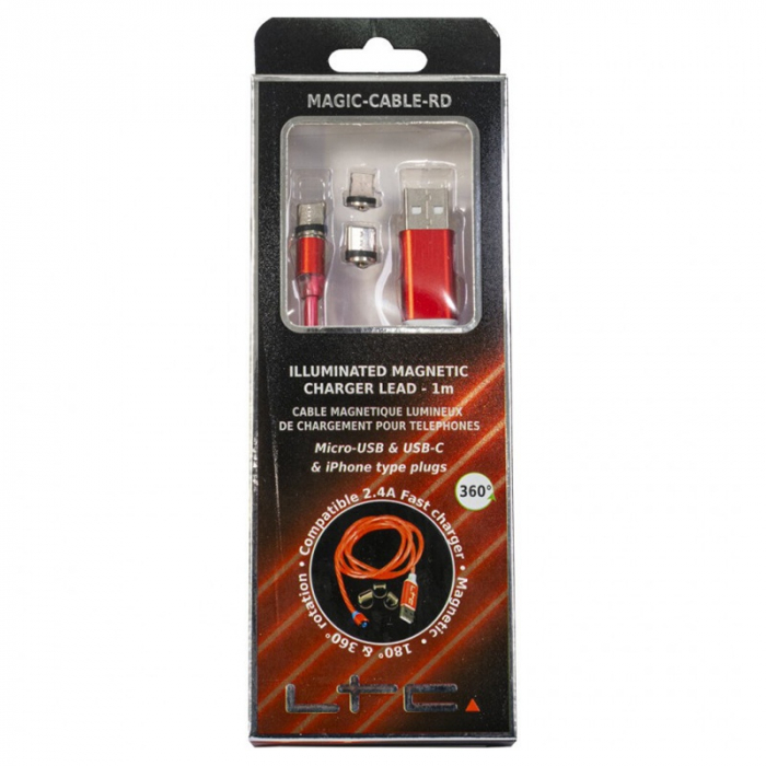 CABLU 1M 3IN1 TIP C/IPHONE/MICRO USB ILUMINAT LED ROSU [5]
