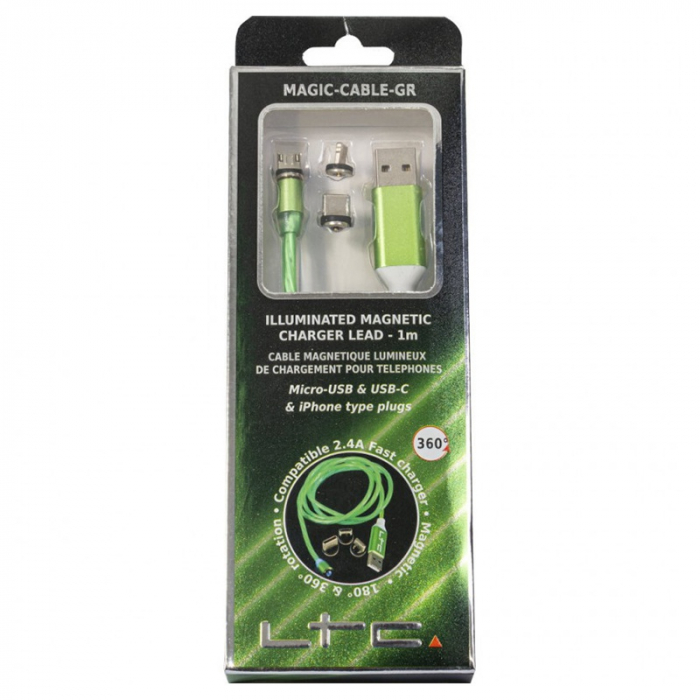 CABLU 1M 3IN1 TIP C/IPHONE/MICRO USB ILUMINAT LED VERDE [5]