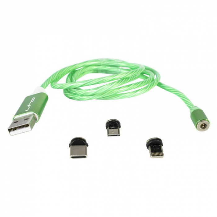 CABLU 1M 3IN1 TIP C/IPHONE/MICRO USB ILUMINAT LED VERDE [2]