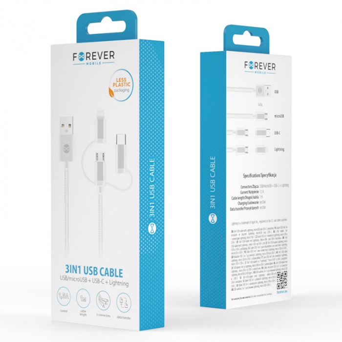 CABLU 3IN1 USB-LIGHTNING-UCB-C-MICRO USB 1M 1.5A - ALB [3]