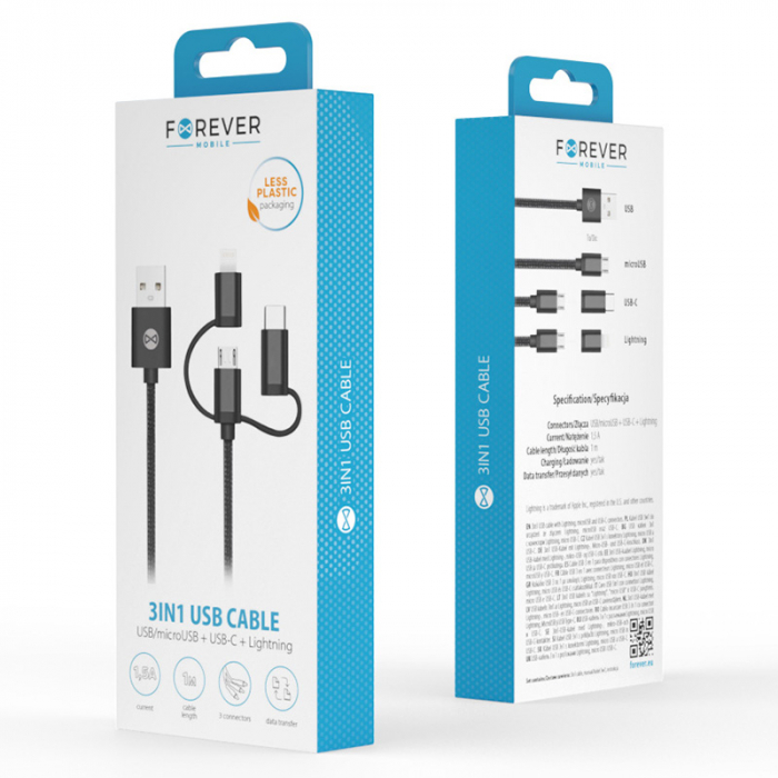 CABLU 3IN1 USB-LIGHTNING-UCB-C-MICRO USB 1M 1.5A - NEGRU [3]
