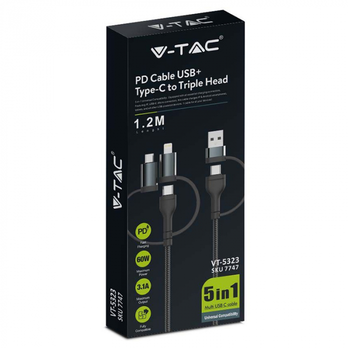 CABLU 5IN1 TIP C - MICROUSB - USB - LIGHTNING 1.2M [3]
