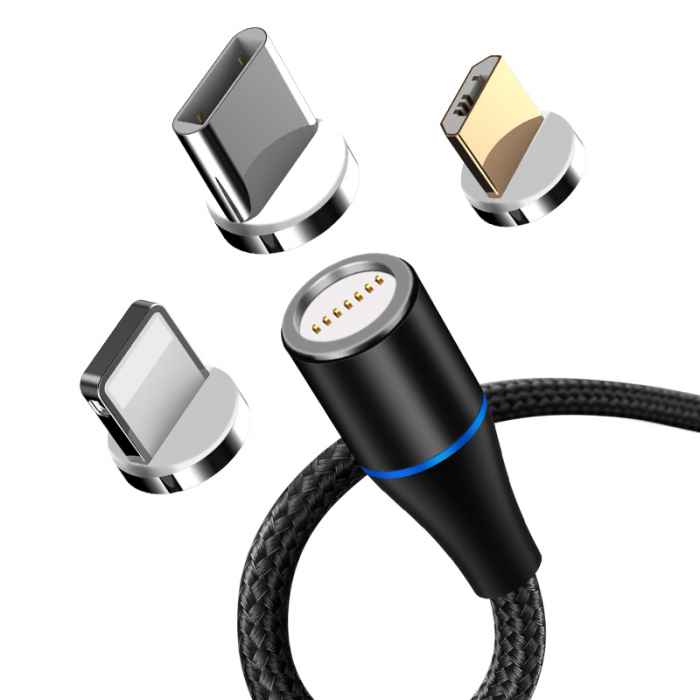 CABLU MAGNETIC 3IN1 USB-C/LIGHTNING/MICRO USB 1M 3A - NEGRU [3]