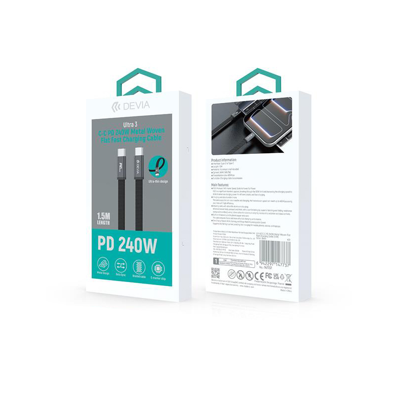 CABLU TIP C - TIP C PD 1.5M 240W - PORTOCALIU [3]