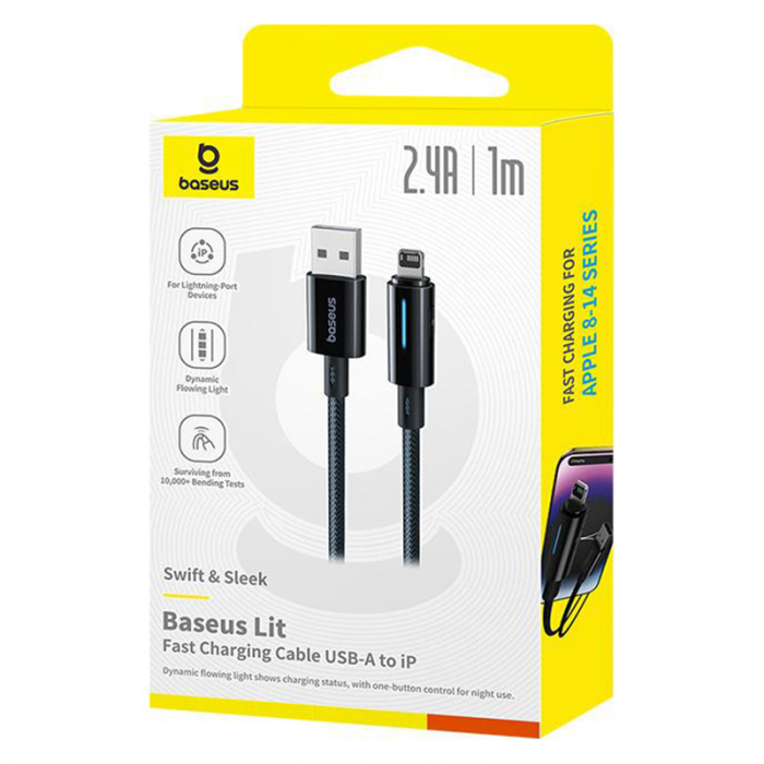 CABLU USB - LIGHTNING 2.4A 1M BASEUS - NEGRU [6]