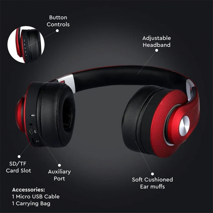 CASCA WIRELESS BLUETOOTH/MSD - ROSU [7]