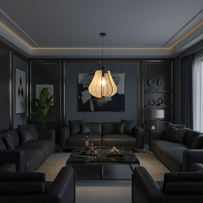 CORP ILUMINAT CU SOCLU E27 420X500MM - NEGRU MAT/BEJ [7]