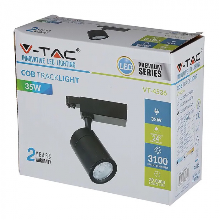 Corp iluminat led, 35w, tracklight, 4000k, alb neutru, negru, V-TAC 1286 [6]