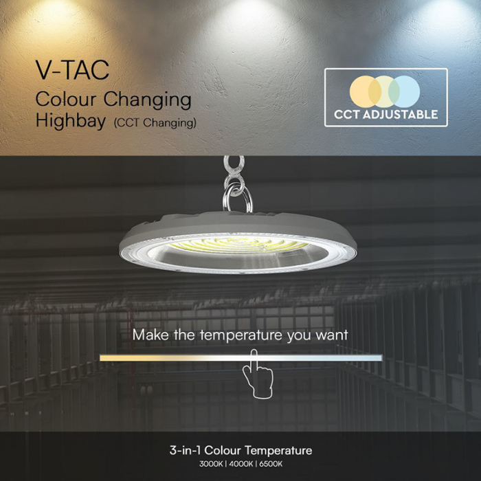 Lampa industriala LED suspendata 150W 3IN1 12300 lm (3000k,4000k,6500k) IP65 - GRI V-TAC 23623 [4]