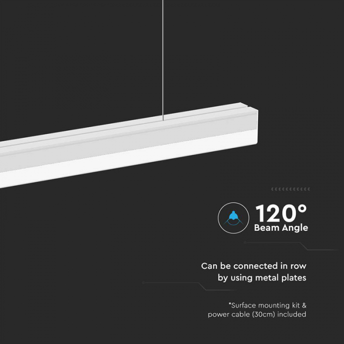 Corp iluminat LED liniar, 120cm, 40W, 4000K, alb neutru, alb, V-TAC 10138 [6]