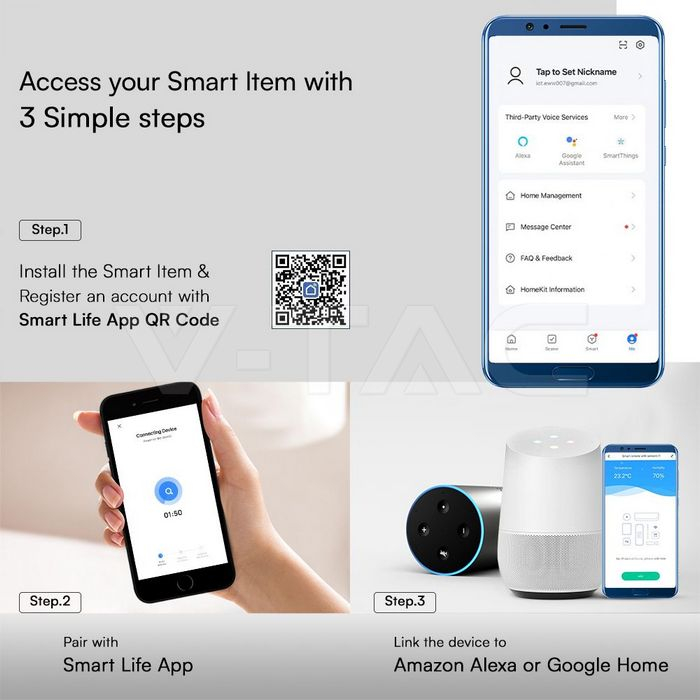 Corp iluminat LED RGB 3in1, 5.2W, IP65, Corp Negru, 520 lm, Wi‑Fi, Control prin Aplicație & Alexa/Google Home, V-TAC 3014 [6]