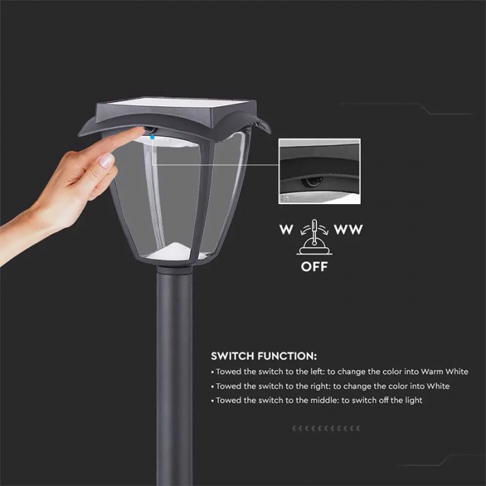 Corp iluminat LED solar, 2W, 3000K + 6000K, IP65, V-TAC 2894 [8]