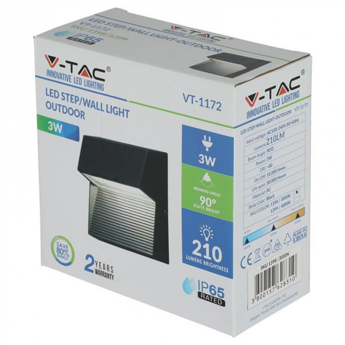 Corp iluminat led steplight montaj scara/perete, 3w, 4000k, negru, V-TAC 1399 [6]