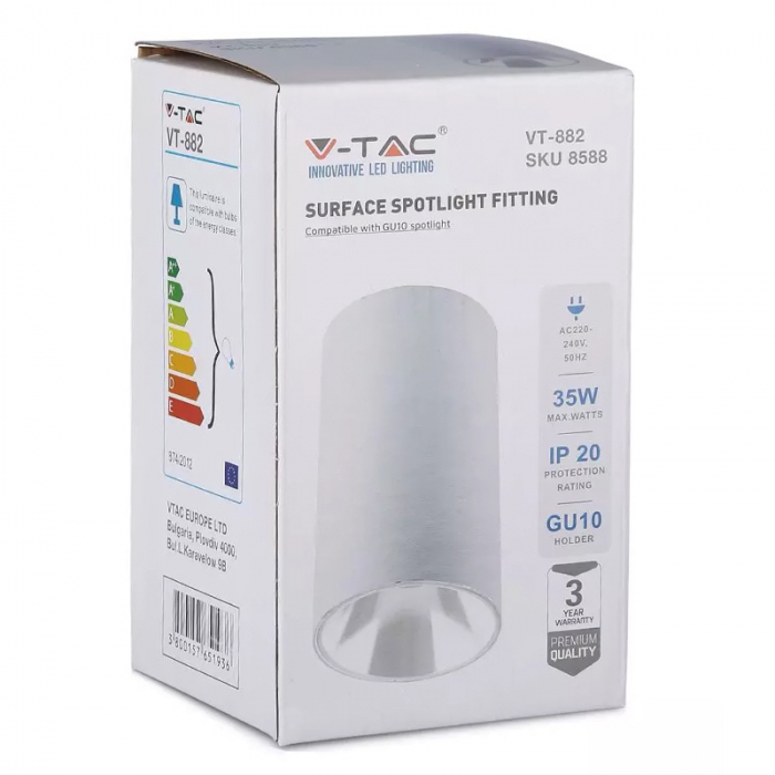 Corp iluminat rotund, cu soclu GU10, alb, V-TAC, SKU-8588 [8]
