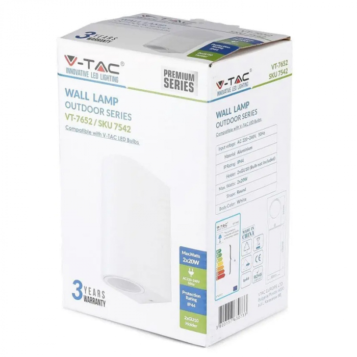 Corp iluminat, soclu GU10 x2, IP44, alb, V-TAC [11]