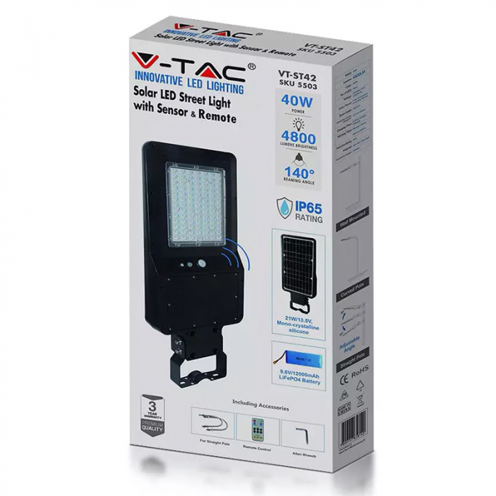 CORP ILUMINAT STRADAL LED SOLAR 40W 120LM/W 6000K ALB RECE [7]