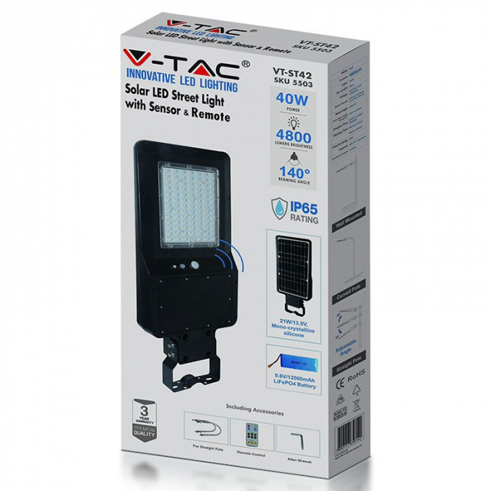 CORP ILUMINAT STRADAL LED SOLAR 40W 4000K ALB NEUTRU [16]