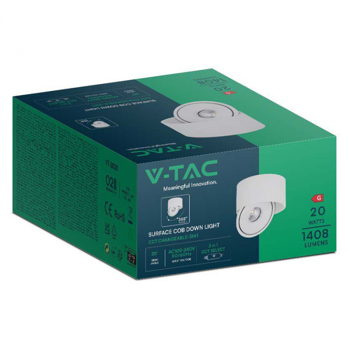 Corp led spot cob, 20w, 3in1, alb, V-TAC 23155 [4]