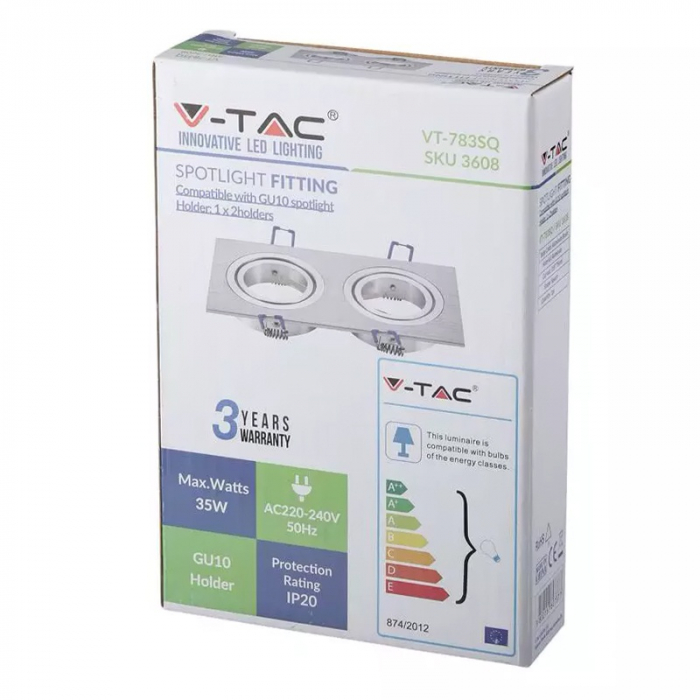 Corp spot 2xGU10, pătrat, aluminiu, V-TAC, SKU-3608 [7]