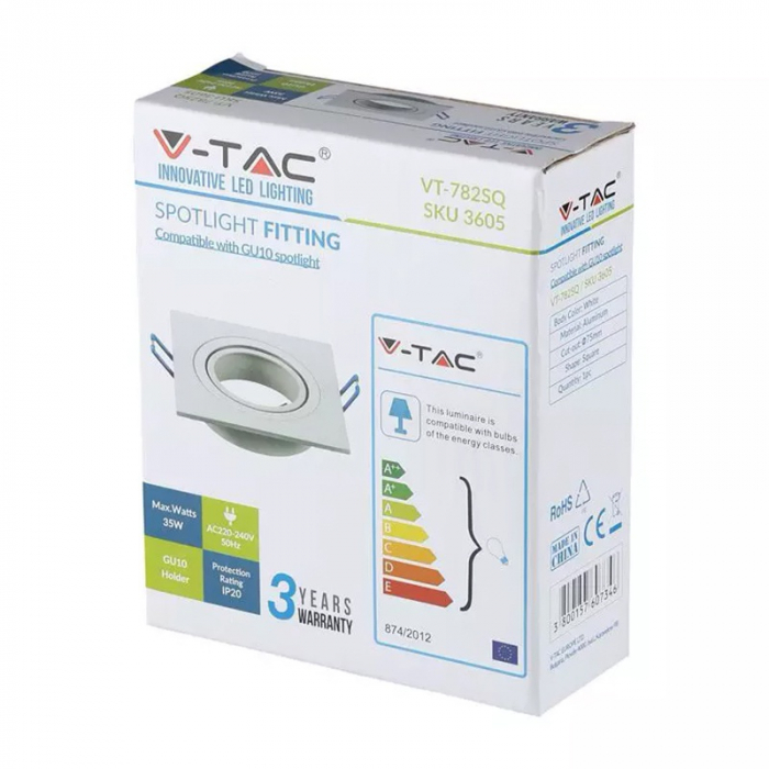 Corp spot GU10, alb, pătrat, V-TAC, SKU-3605 [5]
