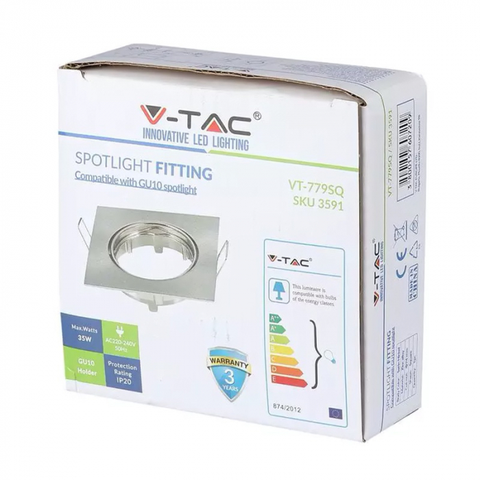 Corp spot GU10, crom, pătrat mat, unghi reglabil, V-TAC, SKU-3591 [7]