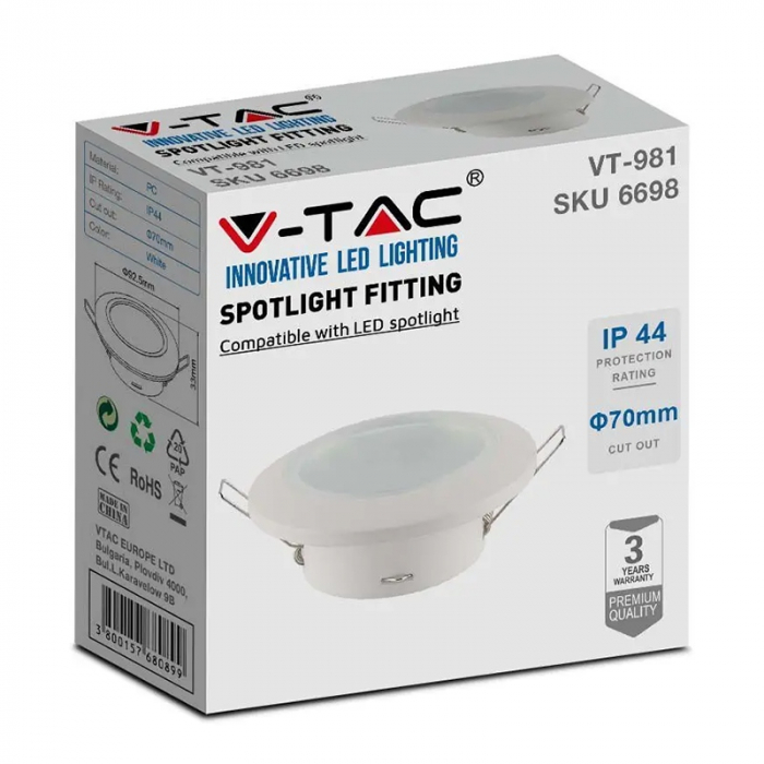 Corp spot GU10, IP44, alb, V-TAC, SKU-6698 [3]